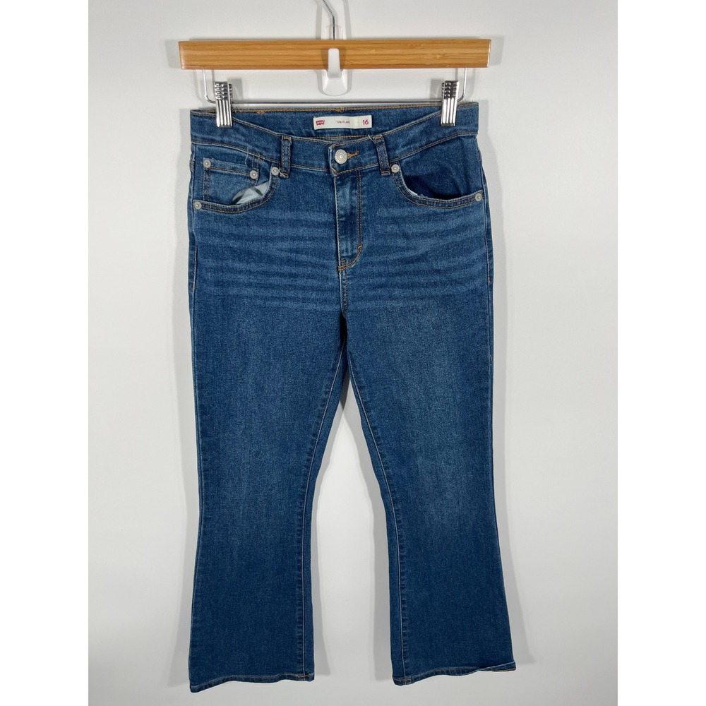 Levis 726 Flare Jeans Womens 16 Blue Mid Rise Dark Wash Stretch Denim